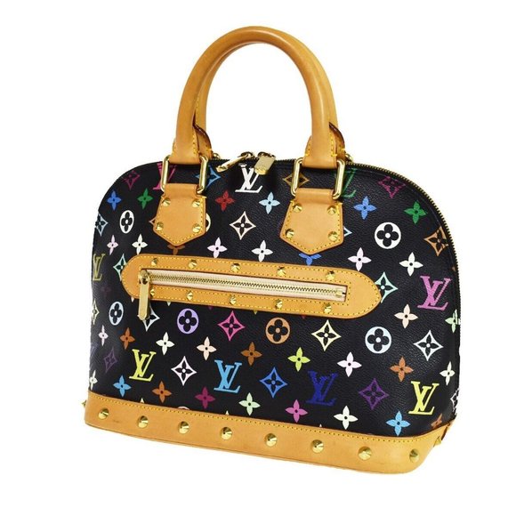 LOUIS VUITTON Logo Alma Hand Bag Monogram Multi Leather Black - Picture 1 of 16